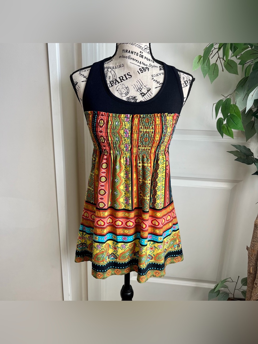 Next Era Couture Y2K Boho Paisley Halter Festival Tunic Tank Top Multicolor Sz M